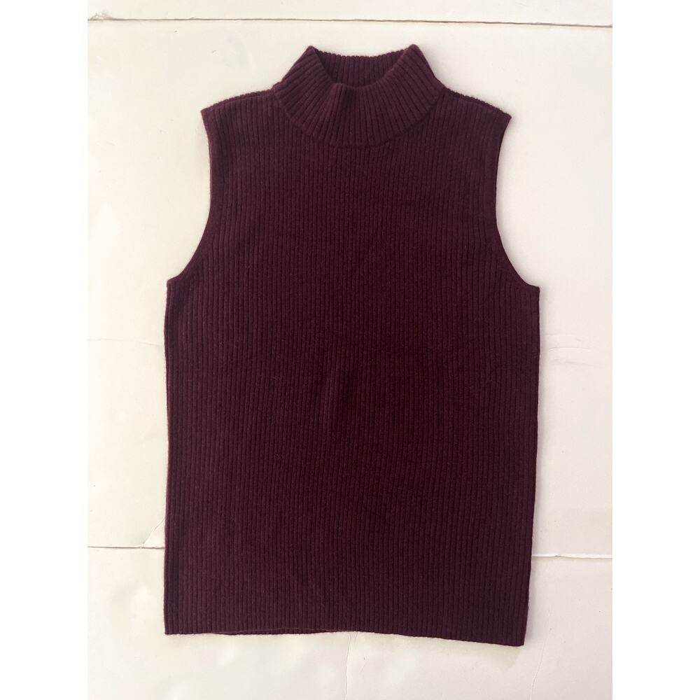 Talbots Sweater Vest Women M Burgundy 100% Cashmere Mock Neck Ribbed Knit